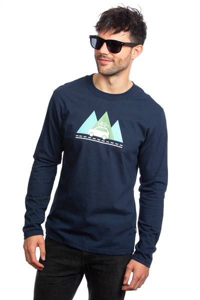Outdoor Aventure adventure plein air T-shirt Men Father Gift Blue Navy marine Tee tshirts tree fire camp long sleeve manche longue