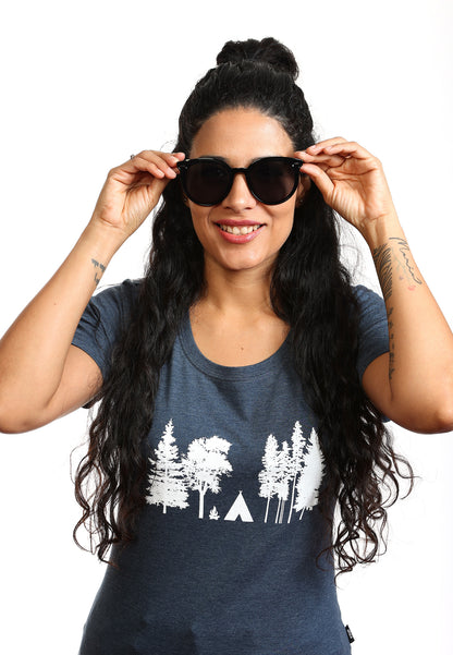 Camping T-shirt Women Mother Gift Blue Tee tshirts tree fire camp