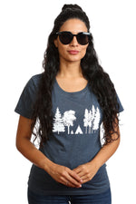 Camping T-shirt Women Mother Gift Blue Tee tshirts tree fire camp