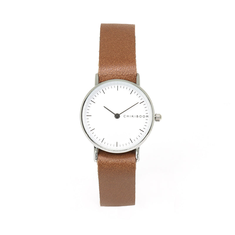 Reloj de cuero para mujer — Cafe y blanco — 26mm