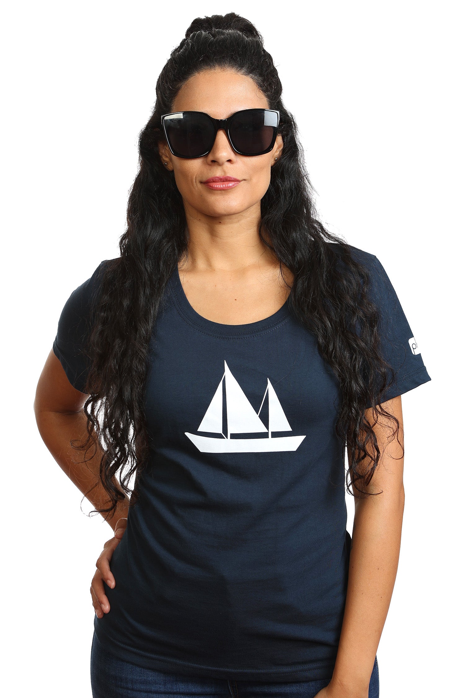 Womens Organic Sailing Boat T-shirt. From PLB Design, Made in Canada Navy blue / M