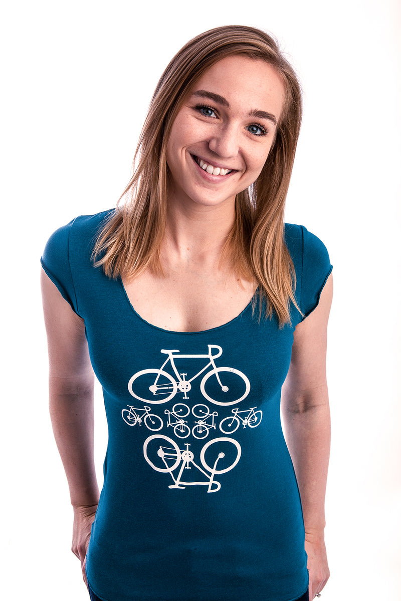 Bambou Femmes Bicycles T-shirt PLB Fait a Montreal, Sarcelle Bleu