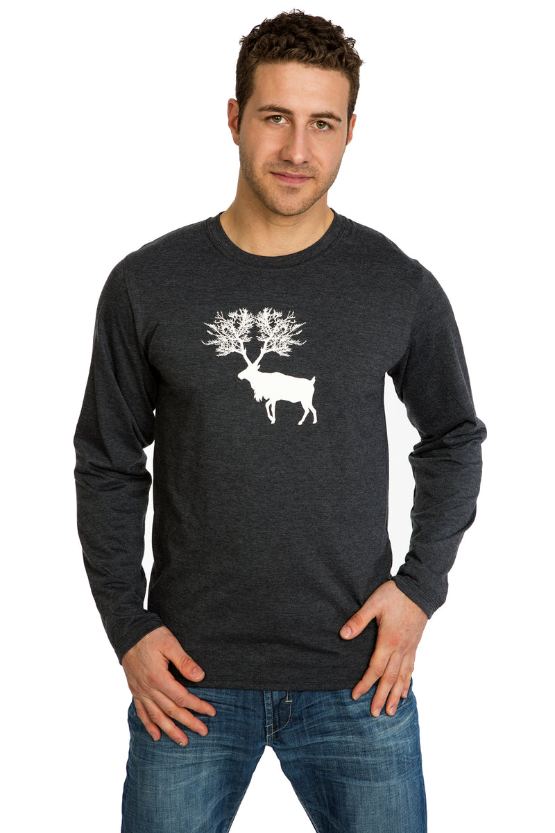 Mens Caribou T-shirt Long sleeve Soft Comfortable Cotton Graphic Tees Clothing