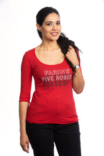 Farine Five Roses T-Shirt mit 3/4 Ärmeln für Damen – Bambus