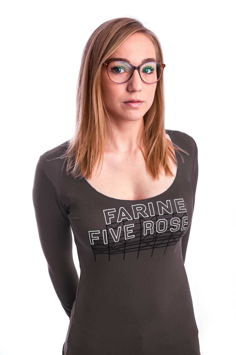 Farine Five Roses Montreal T-shirt Shirt long sleeve women femme chandail gris gray grey