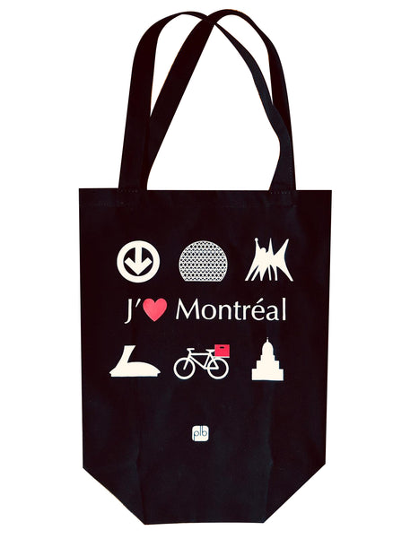Sac PLB Tote Bag Black Noir J'aime Montreal Shopping Bicycle