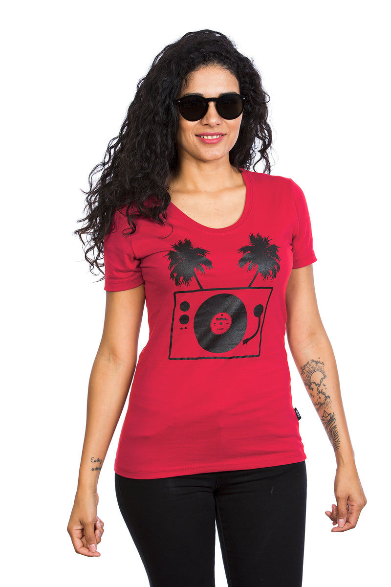 Camiseta tocadiscos Tropical para mujer — Algodón orgánico