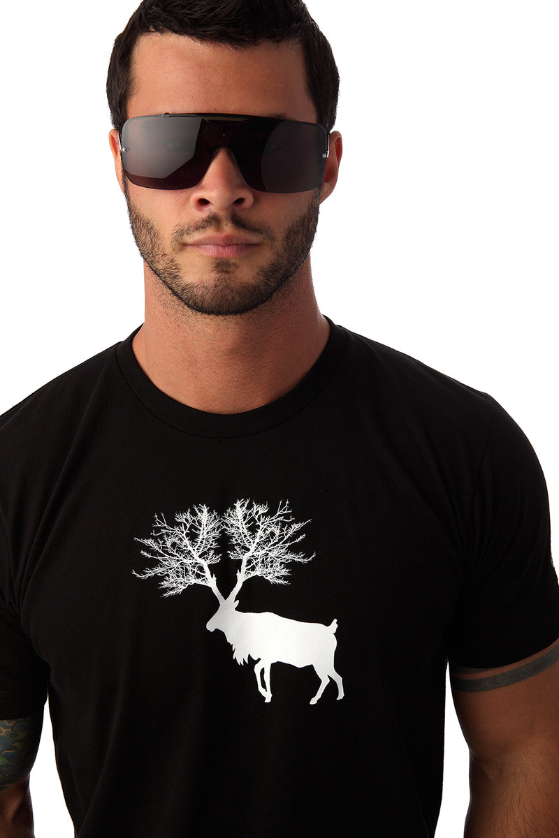 Caribou T-Shirts for Men Black Cool Organic Local Canada Quebec