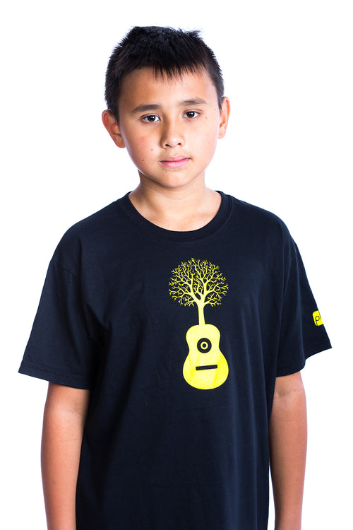 Kids Guitar Shirt Graphic Tee Baby Tree Tshirt | Organic | Locally Made Black Yellow Noir Jaune