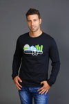 YUL MTL Designer Long sleeve Montreal black T-shirt made in Canada with Organic Cotton