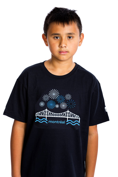 Jacques-Cartier Bridge T-shirt | Fireworks | Montreal | Organic | Awesome Kids Enfants Nino Pont Puente 