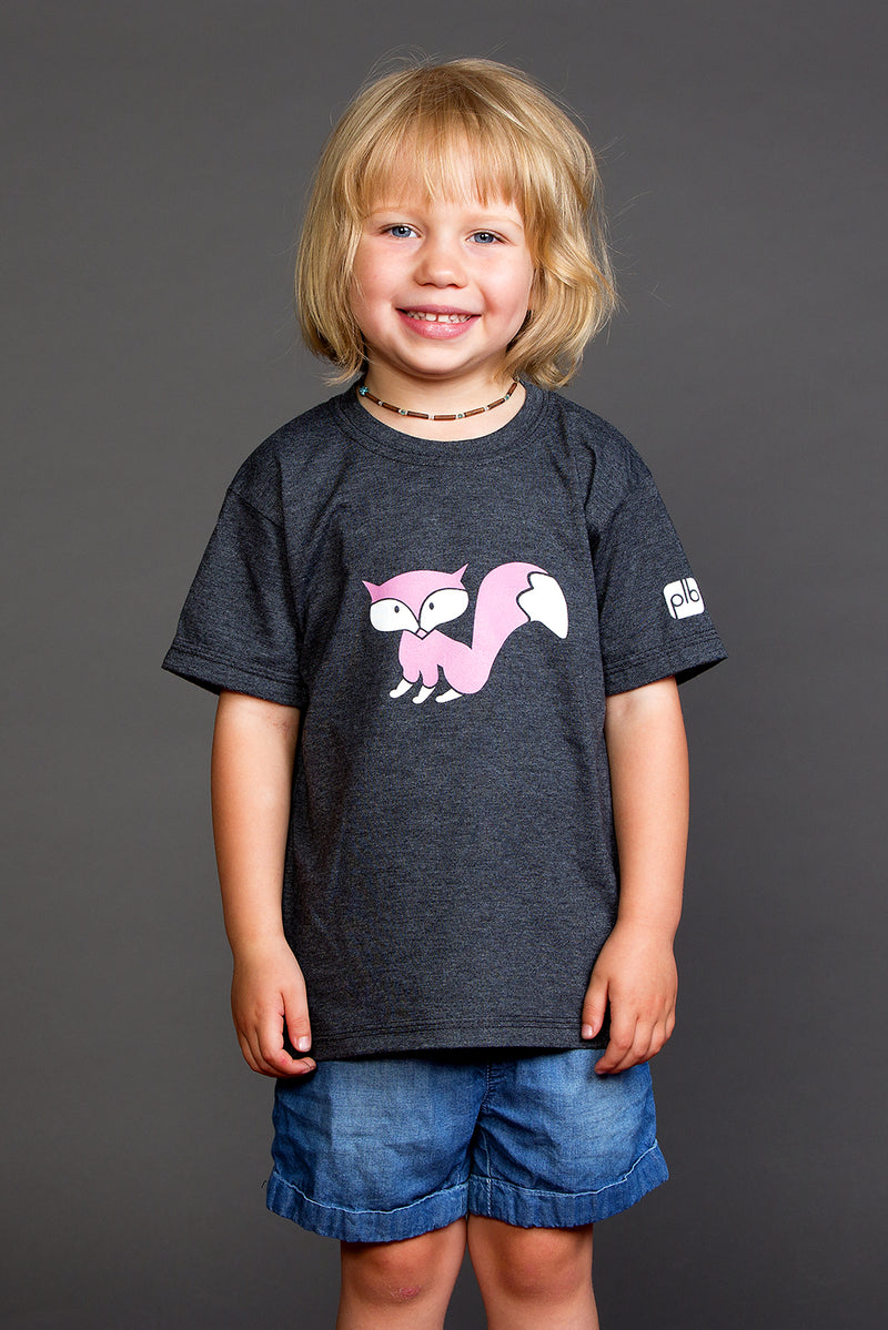 PLB Kids Renard rose pink Fox Shirt Graphic Tee Baby Tshirt | Organic | Made in Canada Gray Gris